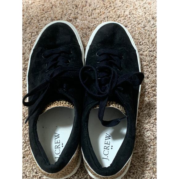 J Crew Road Trip Leopard Black Calf Hair Suede Leather Sneakers Women's Size 8 - Picture 5 of 7